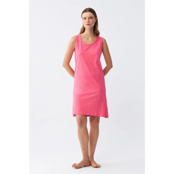 Moda Kadın Kalın Askılı Penye Gecelik Fuşya