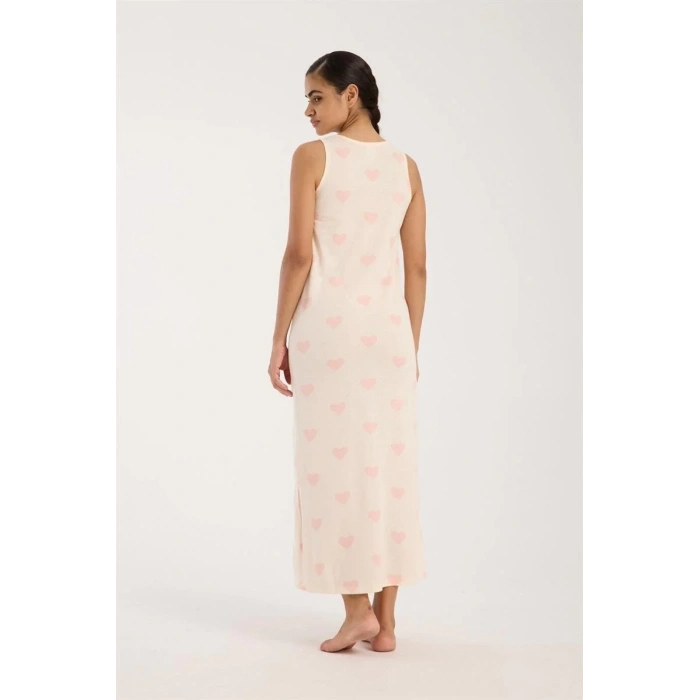 Moda Kadın Kalın Askılı Yırtmaçlı Uzun Pudra Gecelik