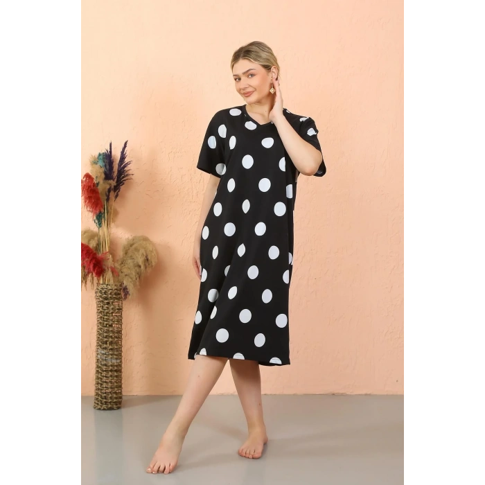 Moda Kadın Kısa Kol Diz Altı Over Size Ev Elbisesi - Geceliği