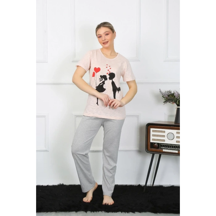 Moda Kadın Kısa Kol Penye Pijama Takım