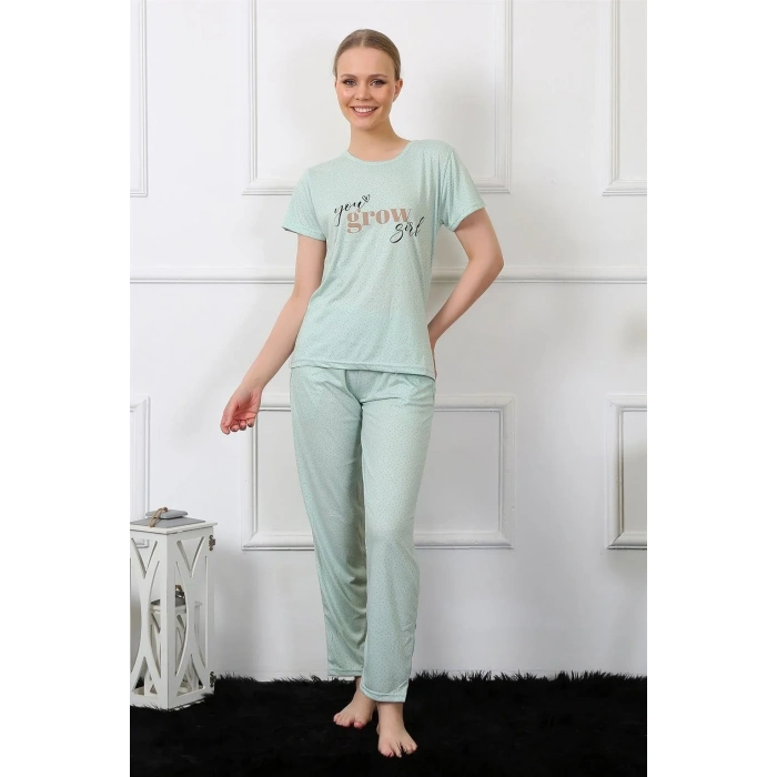 Moda Kadın Kısa Kol Pijama Takım Su Yeşili