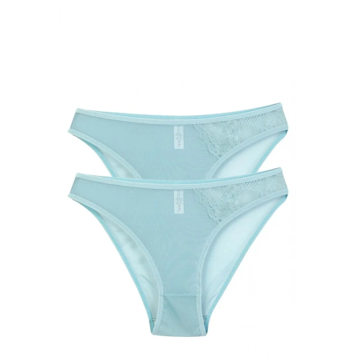 Moda Kadın Mavi Dantel Detaylı Transparan 2li Slip