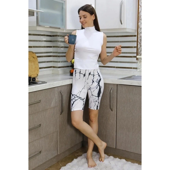 Moda Kadın Micro Desenli Dizüstü Tayt Beyaz