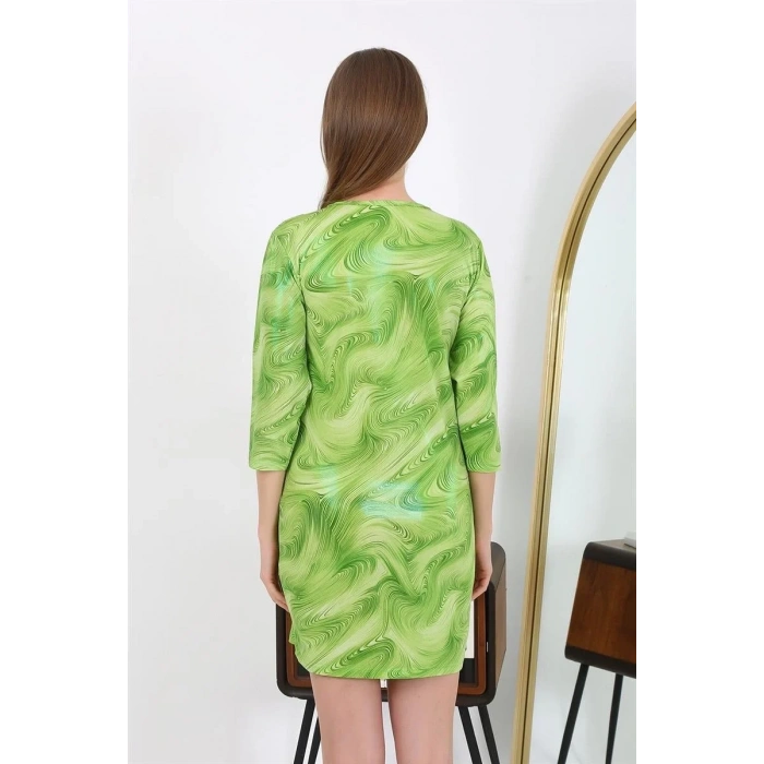 Moda Kadın Micro Kumaş Mini Parlak Elbise Yeşil