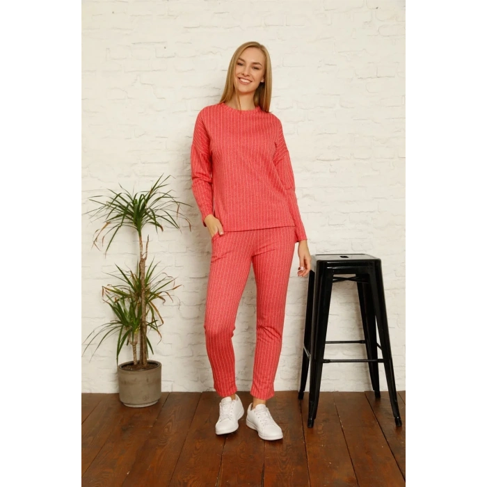 Moda Kadın Pamuk Eşofman Takım Kırmızı