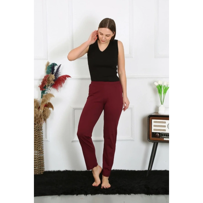 Moda Kadın Pamuk Penye Tek Alt Pijama Bordo