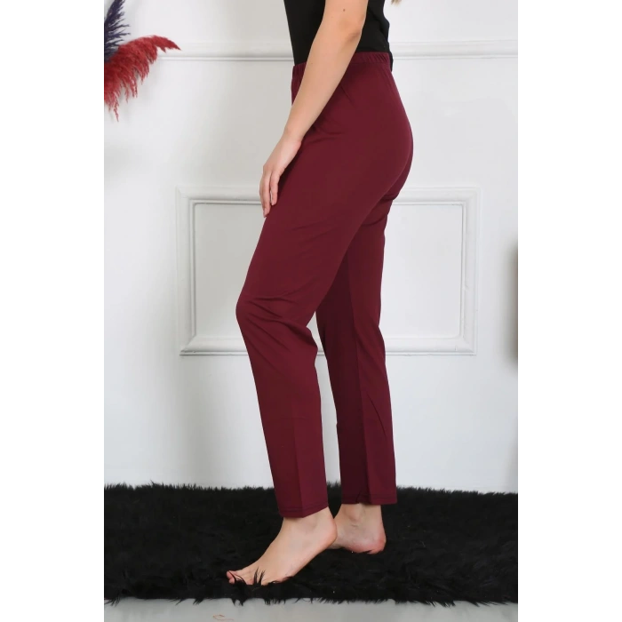 Moda Kadın Pamuk Penye Tek Alt Pijama Bordo