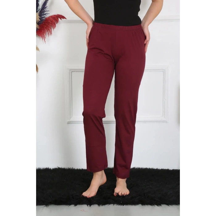 Moda Kadın Pamuk Penye Tek Alt Pijama Bordo