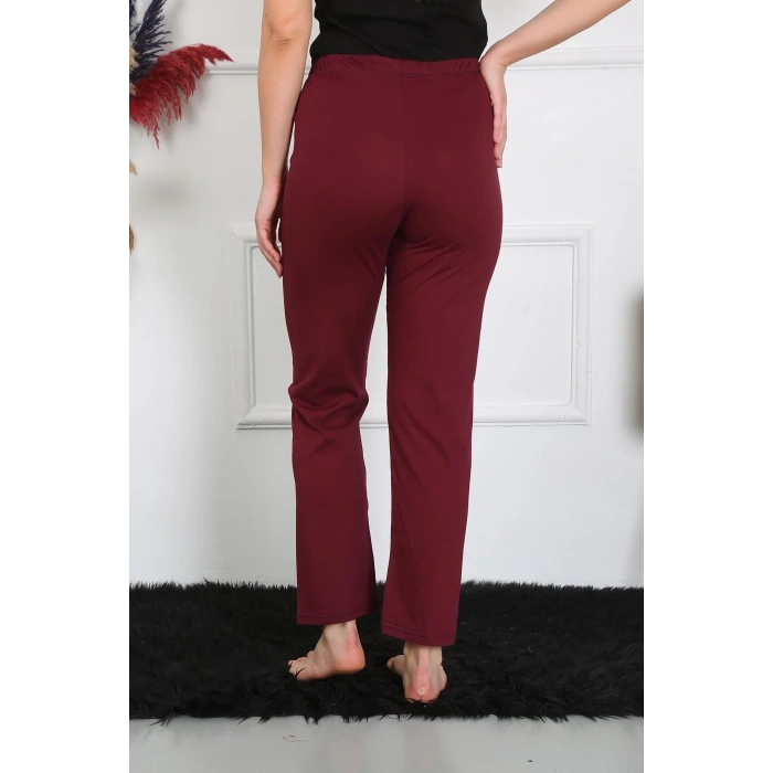 Moda Kadın Pamuk Penye Tek Alt Pijama Bordo