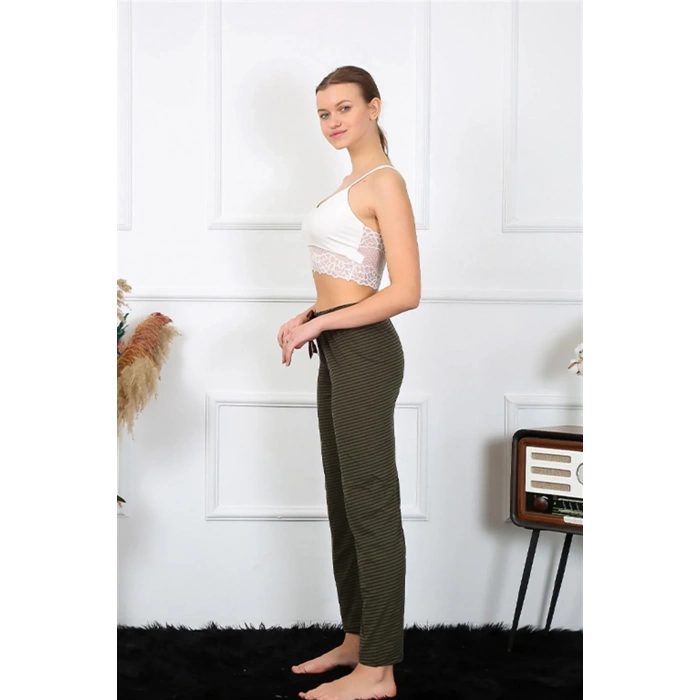 Moda Kadın Pamuklu Alt Pijama Haki