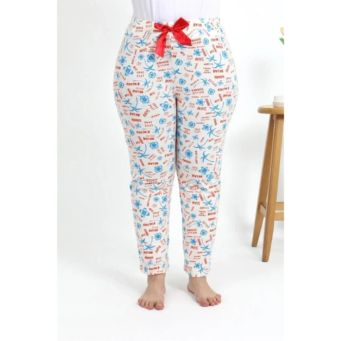 Moda Kadın Pamuklu Büyük Beden Alt Pijama Ekru