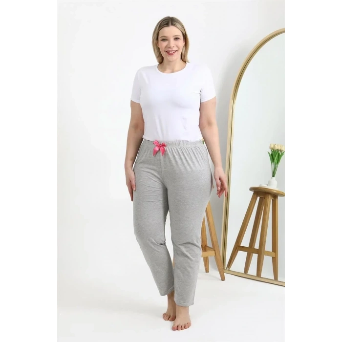 Moda Kadın Pamuklu Büyük Beden Alt Pijama Gri