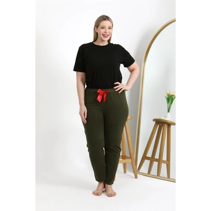 Moda Kadın Pamuklu Büyük Beden Alt Pijama Haki