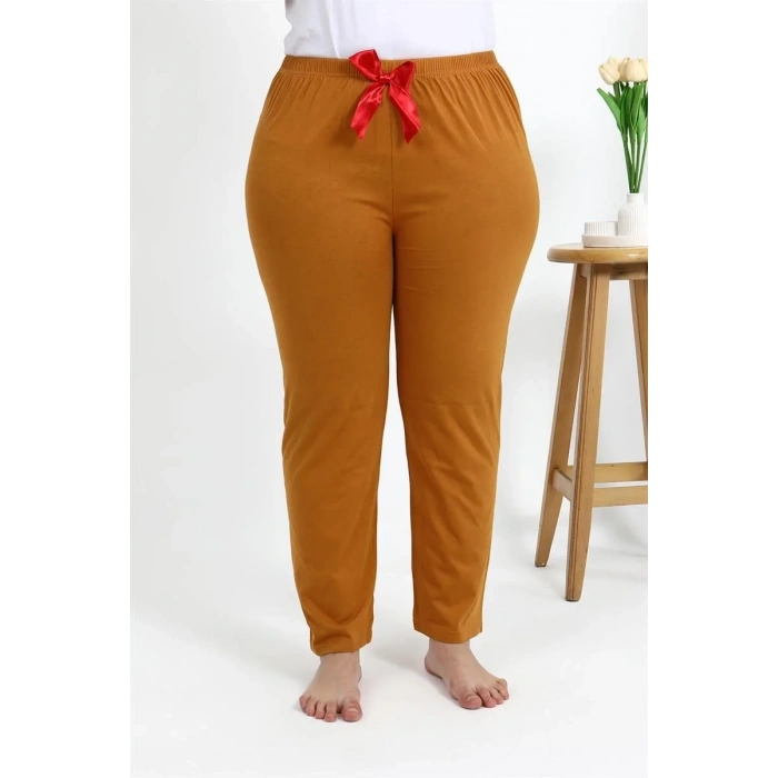 Moda Kadın Pamuklu Büyük Beden Alt Pijama Hardal