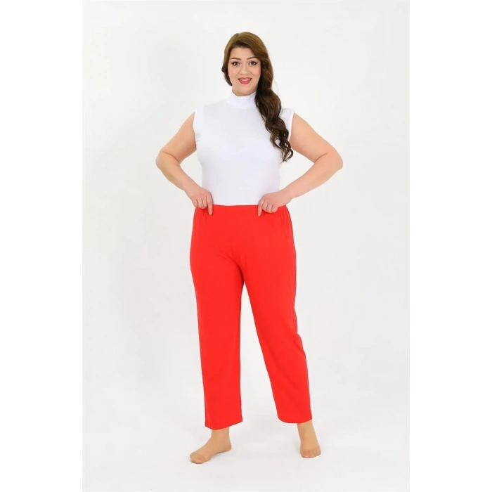 Moda Kadın Pamuklu Büyük Beden Alt Pijama Kırmızı