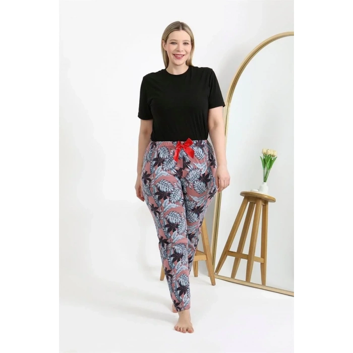 Moda Kadın Pamuklu Büyük Beden Alt Pijama Somon