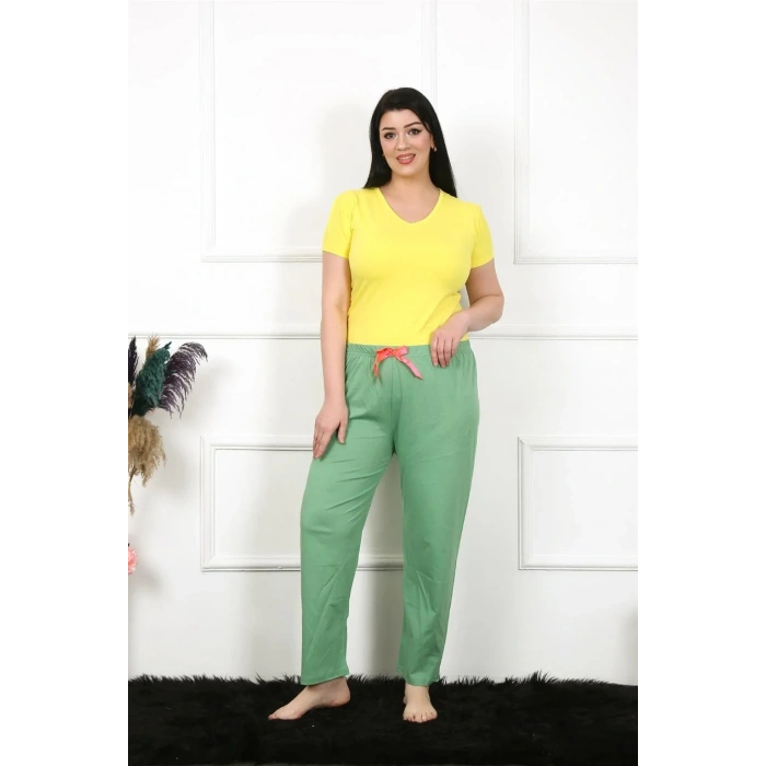 Moda Kadın Pamuklu Büyük Beden Alt Pijama Yeşil