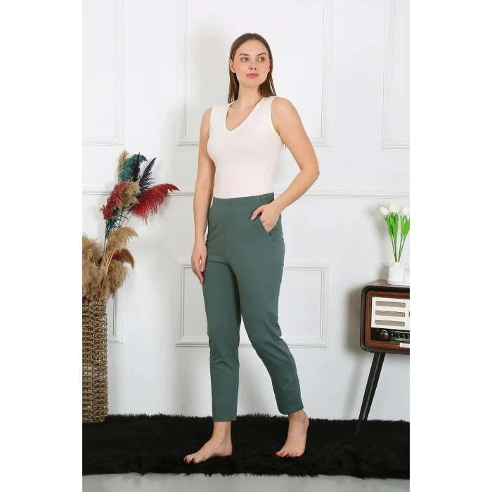 Moda Kadın Pamuklu Haki Tek Alt Pijama