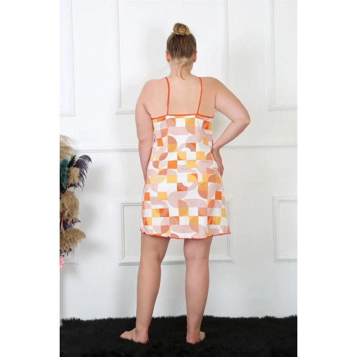 Moda Kadın Pamuklu İp Askılı Büyük Beden Gecelik Sarı