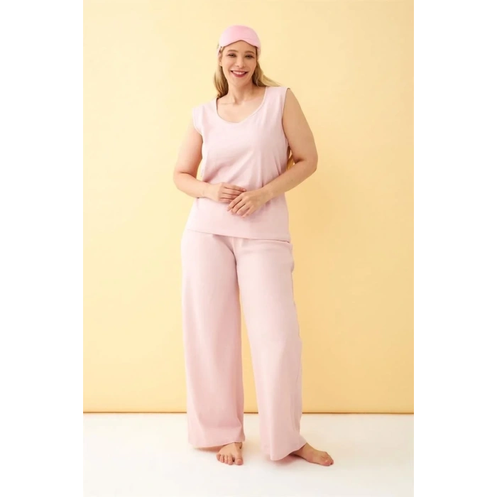 Moda Kadın Pembe Büyük Beden Penye Alt Üst Takım