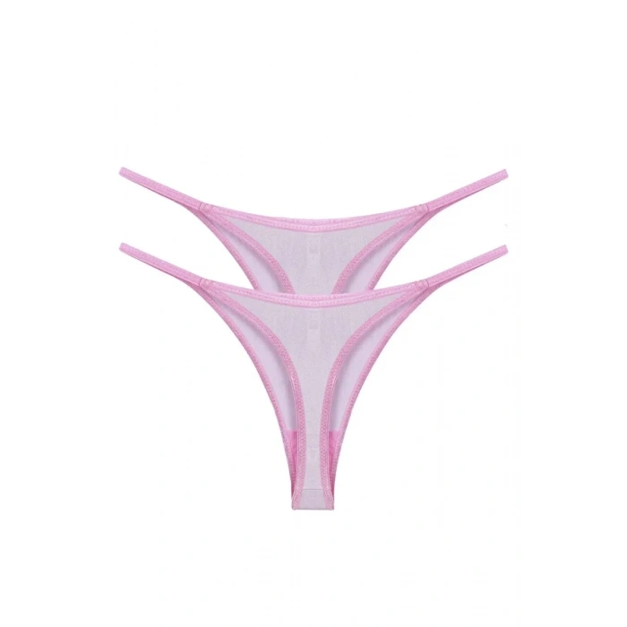 Moda Kadın Pembe Transparan 2li Tanga Slip