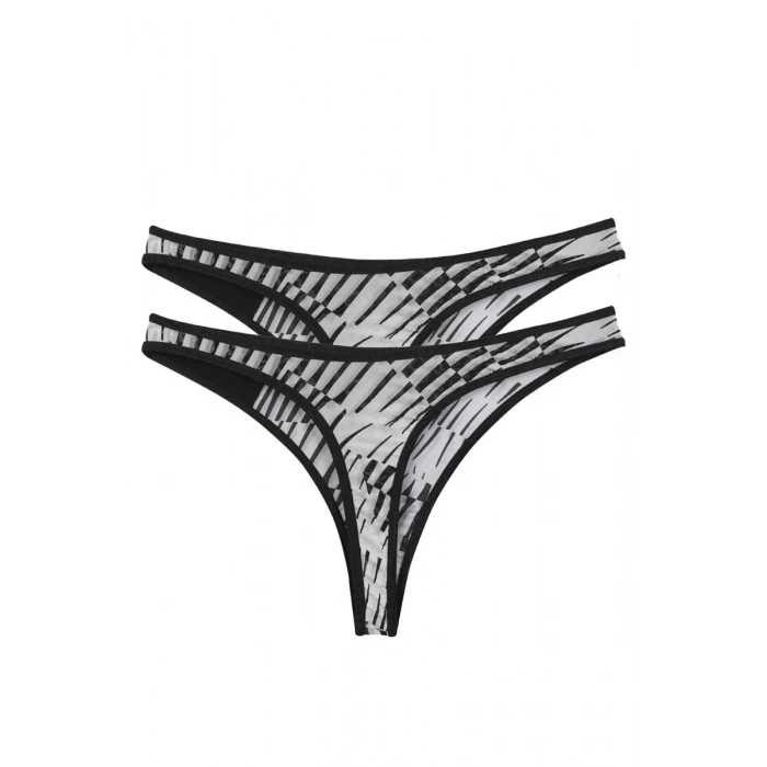 Moda Kadın Siyah Beyaz Desenli 2li Tanga Slip