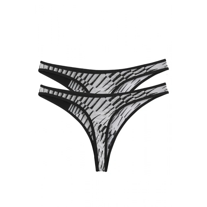 Moda Kadın Siyah Beyaz Desenli 2li Tanga Slip