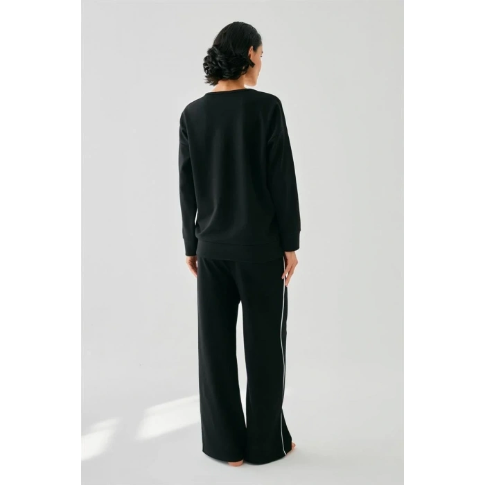 Moda Kadın Siyah Yengeç Burcu Oversize 2 İplik Eşofman Ev Giyim Takımı