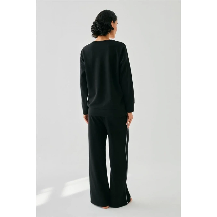 Moda Kadın Siyah Yengeç Burcu Oversize 2 İplik Eşofman Ev Giyim Takımı