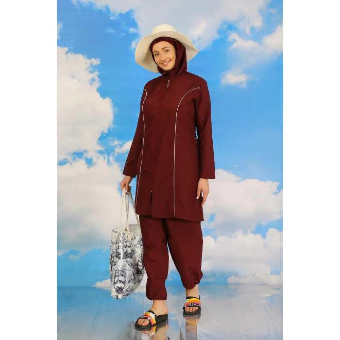Moda Kadın Tam Tesettür Bordo Mayo