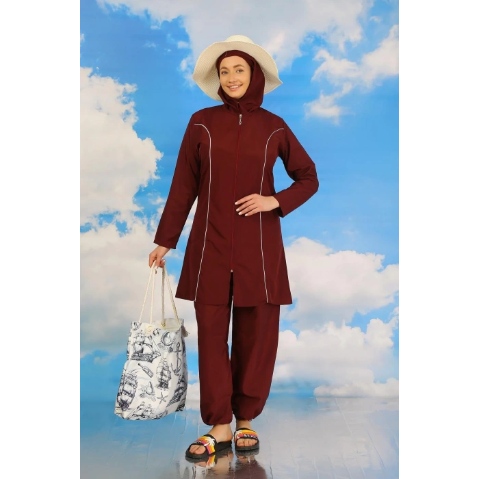 Moda Kadın Tam Tesettür Bordo Mayo