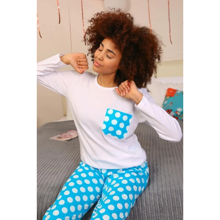Moda Kadın Uzun Kol Penye Pijama Takım Beyaz