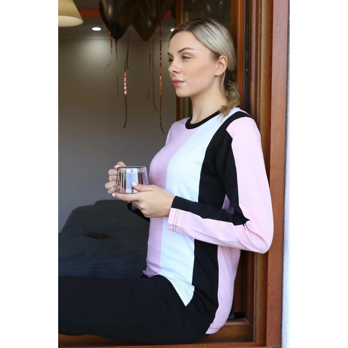 Moda Kadın Uzun Kol Penye Pijama Takım Somon