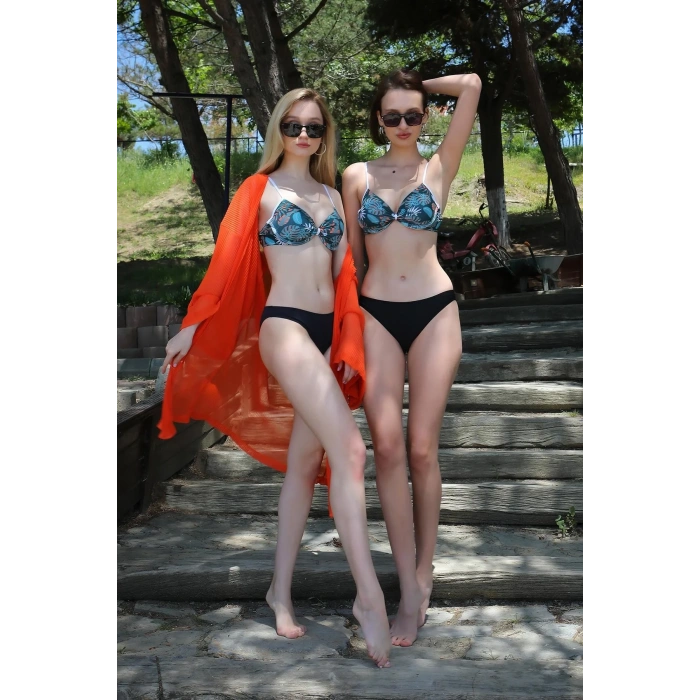 Moda Kadın Yarım Destekli Alt Üst Bikini Takım Petrol