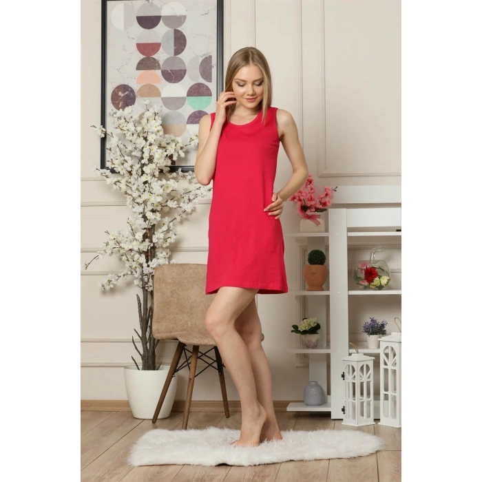 Moda Kalın Askılı Penye Gecelik Fuşya