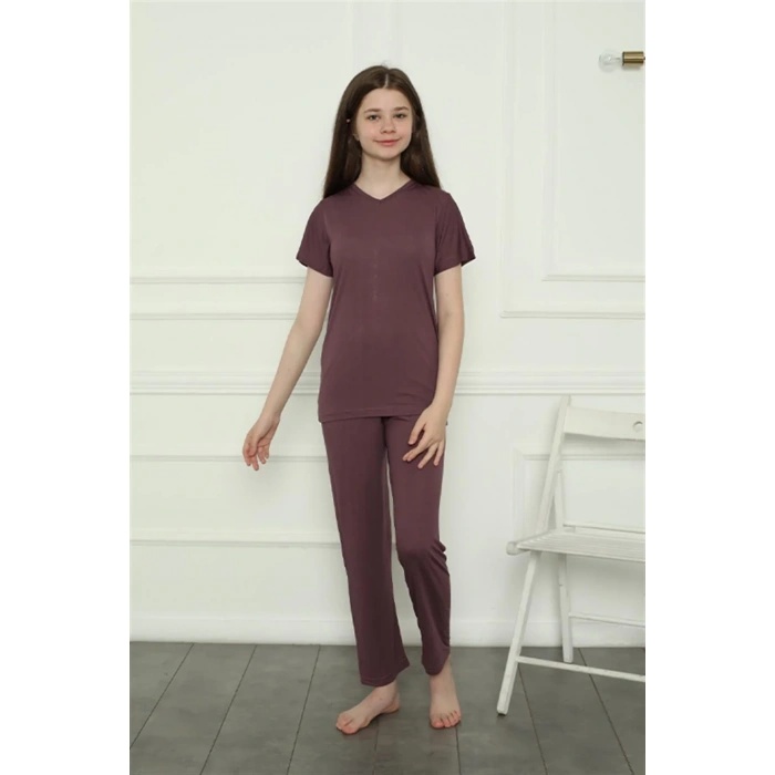 Moda Kız Çocuk Penye Pijama Takım Mürdüm