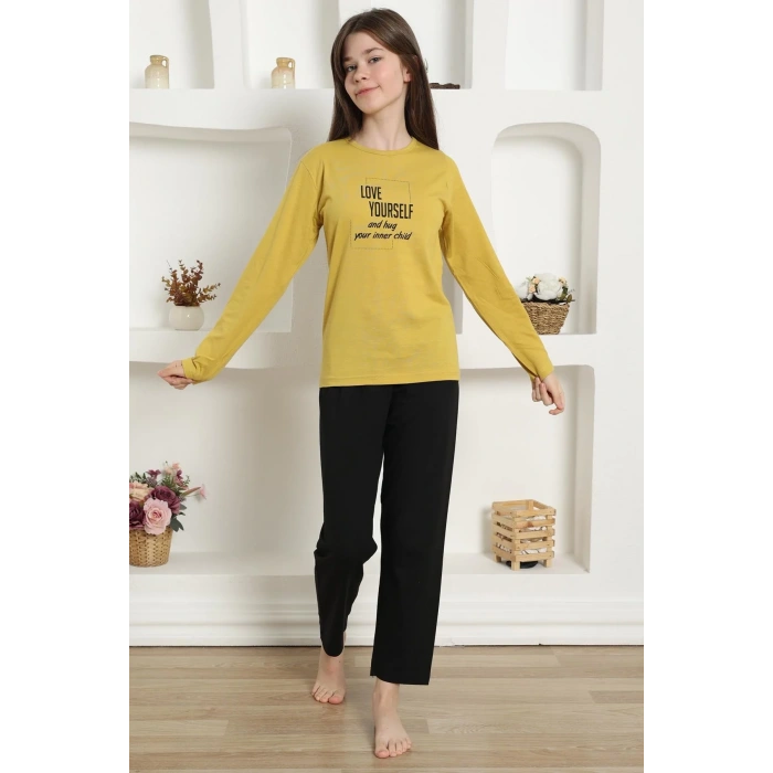 Moda Kız Çocuk Penye Pijama Takım Sarı