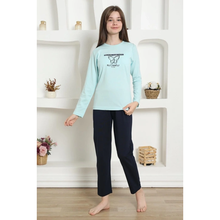 Moda Kız Çocuk Penye Pijama Takım Su Yeşili