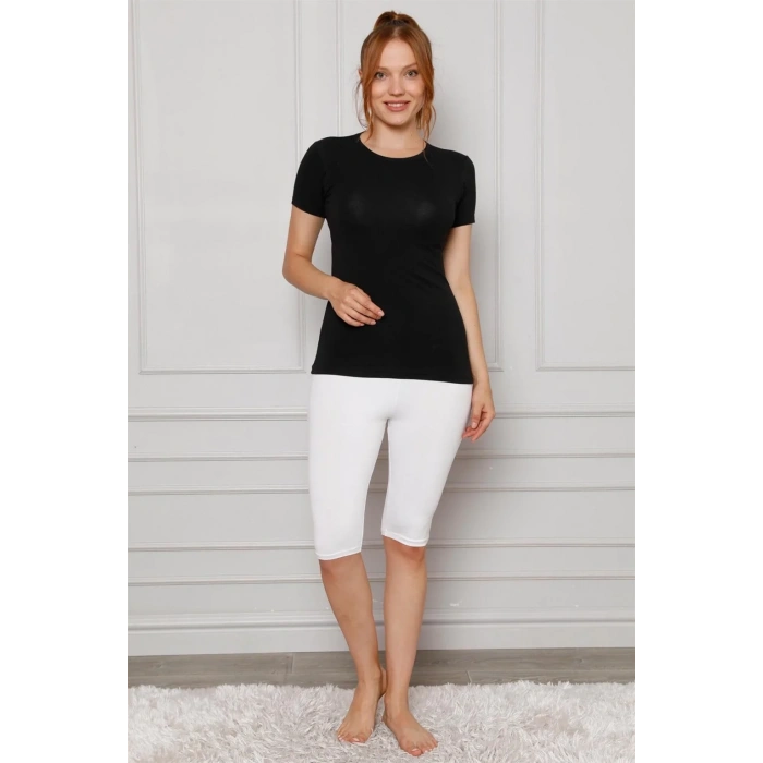 Moda Penye Likralı Diz Üstü Tayt Beyaz