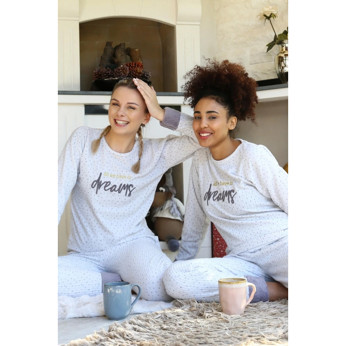 Moda Polar Kadın Pijama Takımı Ekru