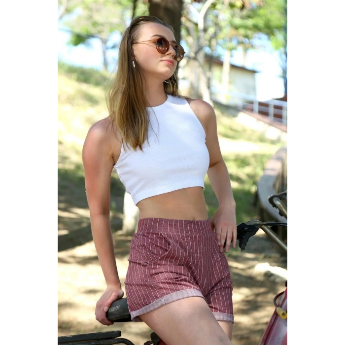 Moda Şort Crop Bordo Takım