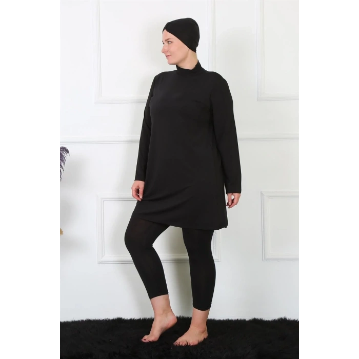 Moda Tam Kapalı Büyük Beden Siyah Mayo