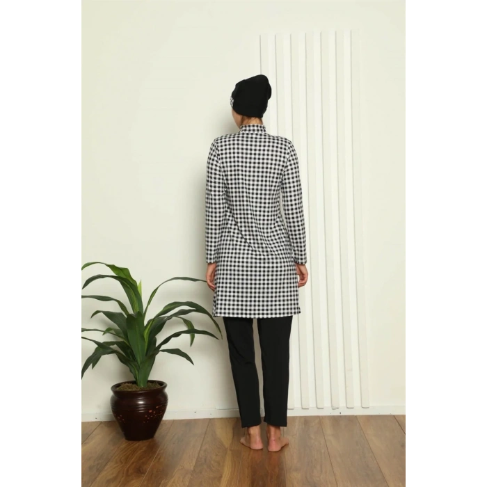 Moda Tam Tesettür Dijital Desenli Mayo Siyah - Beyaz