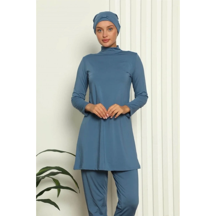 Moda Tam Tesettür Likralı Mayo İndigo