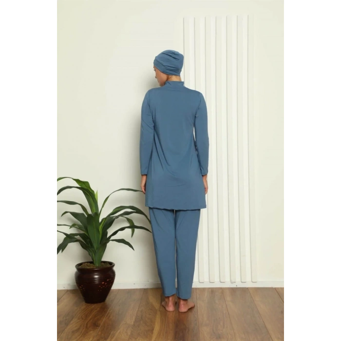Moda Tam Tesettür Likralı Mayo İndigo