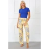 Moda Bayan Penye Bol Paça Pantolon Sarı
