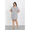 Moda Büyük Beden Penye Düğmeli Gri Tunik Gecelik