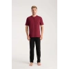 Moda Erkek Bordo Düğmeli Yaka Kısa Kol Pijama Takımı