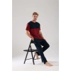 Moda Erkek Bordo Düğmeli Yaka Kısa Kol Pijama Takımı