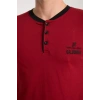 Moda Erkek Bordo Düğmeli Yaka Kısa Kol Pijama Takımı